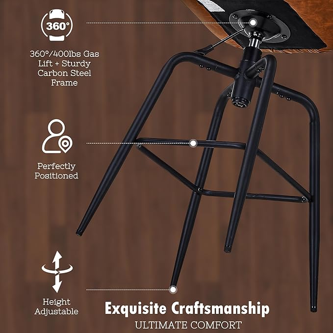 VECELO Quilted Bar Stools Set of 2, Adjustable Bar Height Swivel Bar Stools - Image 3