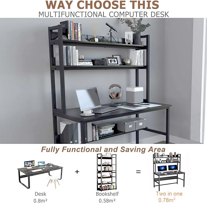 Aquzee Computer Desk with Hutch and Bookshelves, Large Leg Room 47 inch Width - Image 8