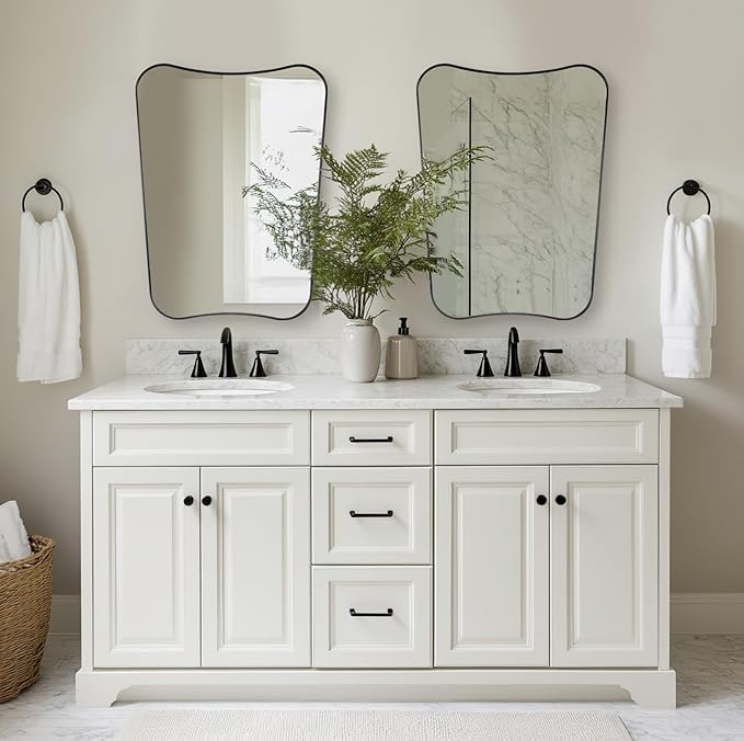 ANDY STAR Matte Black Bathroom Mirror, 24x32 Inch Asymmetrical Wall Mirror - Image 4