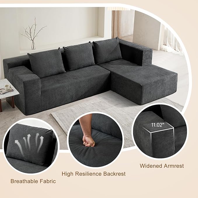 ANONER 103” Cloud Sectional Sofa L-Shaped Boneless Couch, Modern Minimalist - Image 6