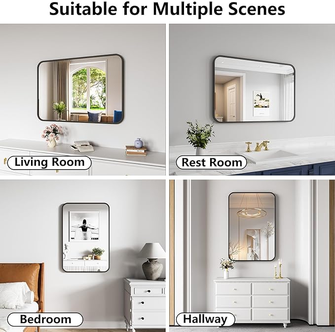 Bathroom Mirror, 26X38 Inch Black Metal Framed Mirror - Image 2