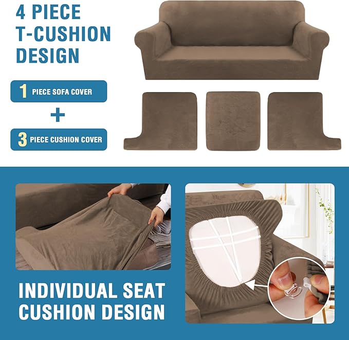 H.VERSAILTEX Sofa Cover 4 Piece T Cushion Sofa Slipcovers Thick Velvet Couch - Image 4