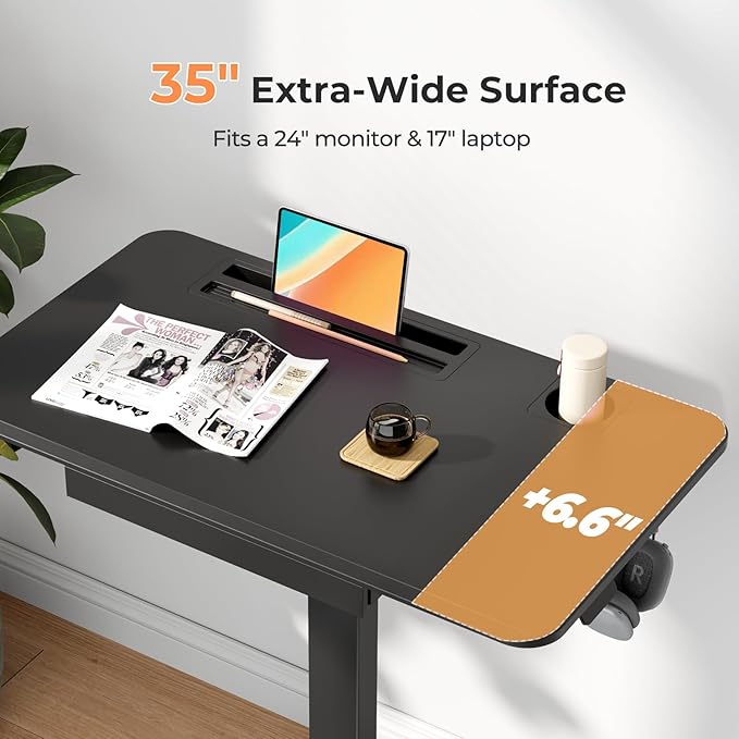 Mobile Standing Desk with Drawer, Rolling Laptop Cart on Wheels, Height - Image 5