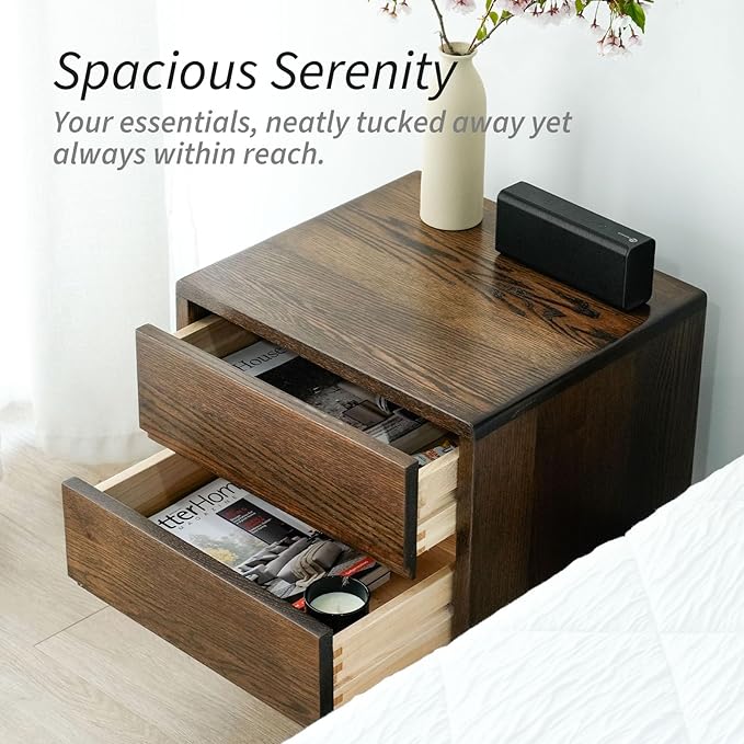 Night Stand, Mid Century Modern Nightstand w/2 Drawers, Boho Small Bedside Table - Image 6