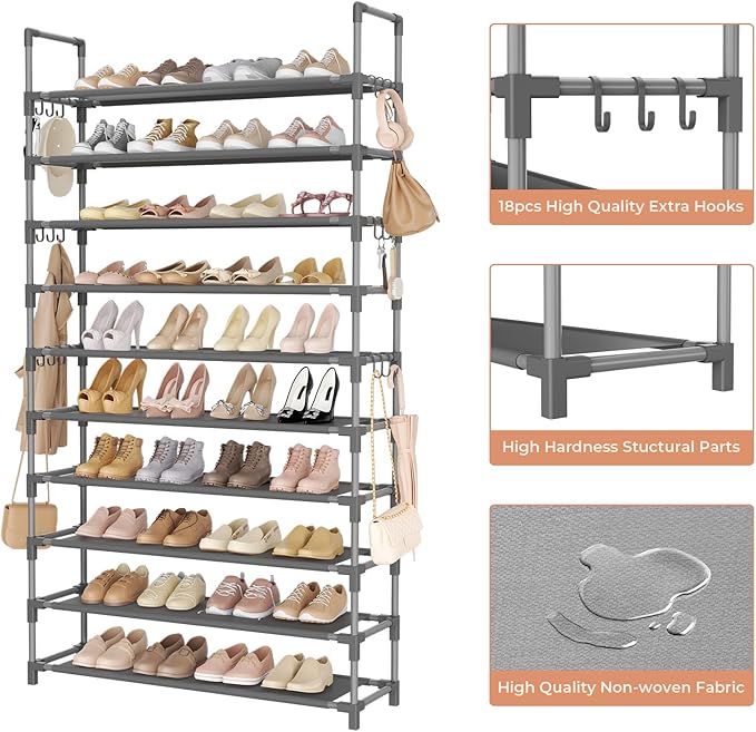 Tall Shoe Rack 10 Tier Shoe Organizer Large Shoe Shelf - Image 4