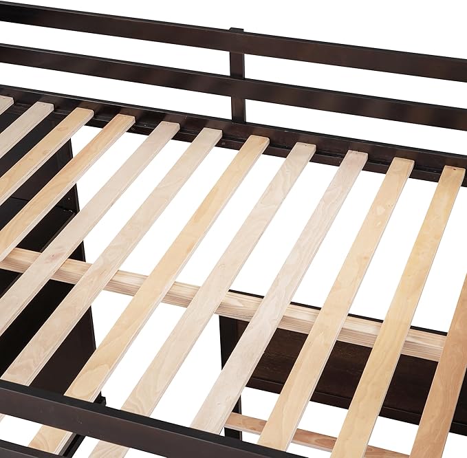 Full Size Loft Bed with Wardrobe Desk and Shelves, Solid Wood Bunk Stand-Alone - Image 8