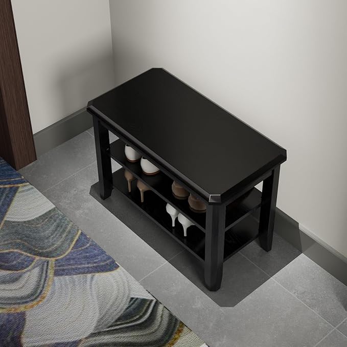 Wood Shoe Rack Bench for Entryway, 2 Tier Shoe Rack for Front Door Entrance - Image 7