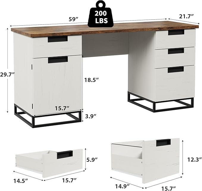 Garvee 59" Farmhouse Executive Desk, Home Office Desk - Image 9