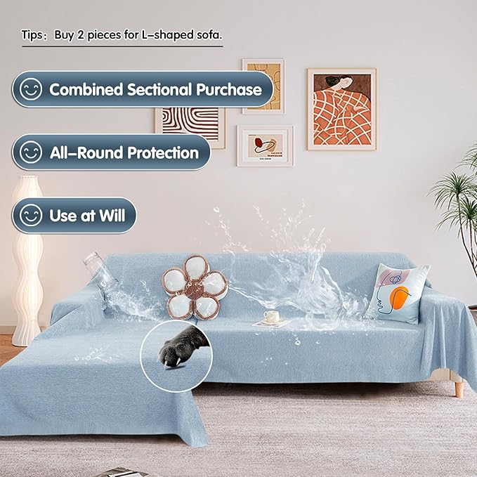 STACYPIK Waterproof Sky Blue Loveseat Couch Cover - Image 5