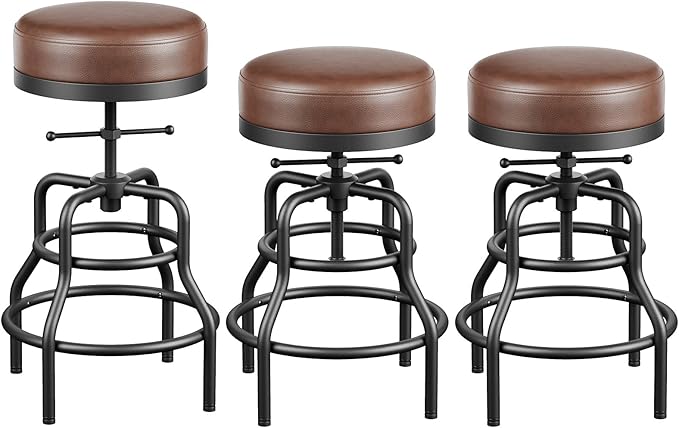 Adjustable Height Swivel Bar Stools Set of 3, 22-29 Inch Industrial Vintage Bar - Image 9