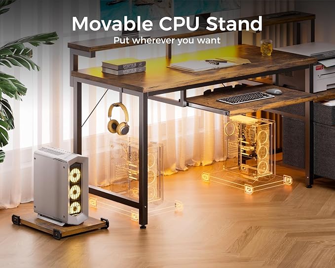 AODK Computer Desk with Drawers and Keyboard Tray, Reversible Study Work Desk - Image 9