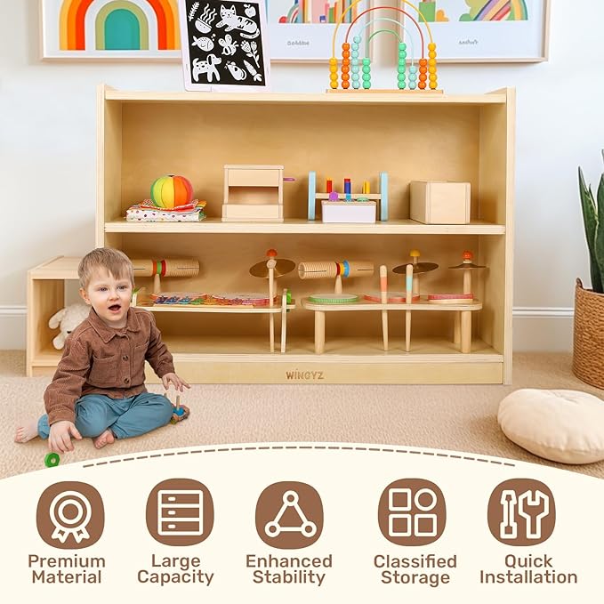 wingyz Wooden Storage Cabinet, 2-Tier Kids Toy Storage Organizer, Spacious - Image 5