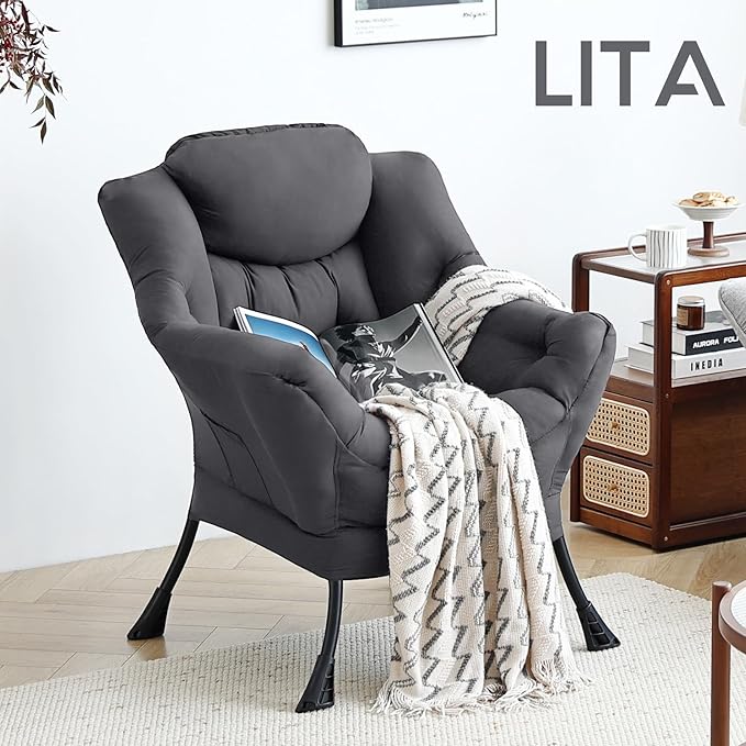 LITA Lazy Chair with Ottoman, Modern Accent Leisure Upholstered Sofa, - Image 6