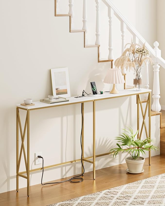 Masupu 63" Console Table with Power Outlet, Modern Narrow Long Sofa Table - Image 8