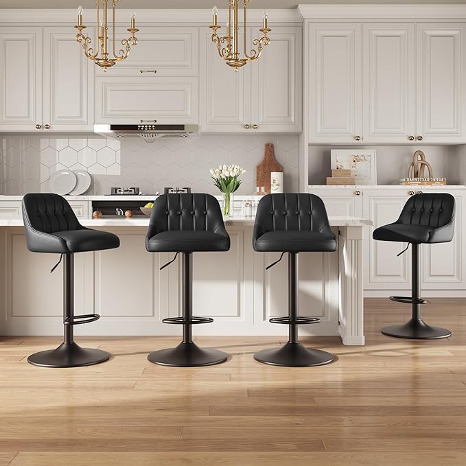 Bar Stools Set of 4, Swivel Bar Chairs, Modern Adjustable PU Leather - Image 9