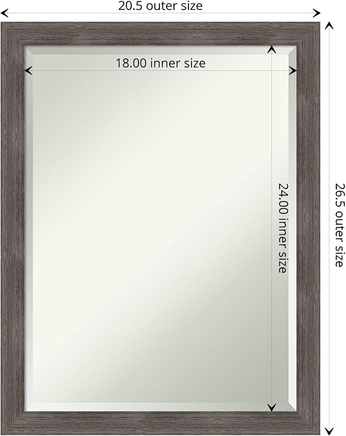 Amanti Art Grey Wall Mirror 27x21 Pinstripe Lead Grey Rectangle Bathroom Mirror - Image 4