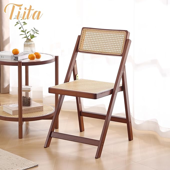 Tiita Rattan Dining Chairs Set of 1, Mid Century Modern Folding Chair, Bamboo - Image 4