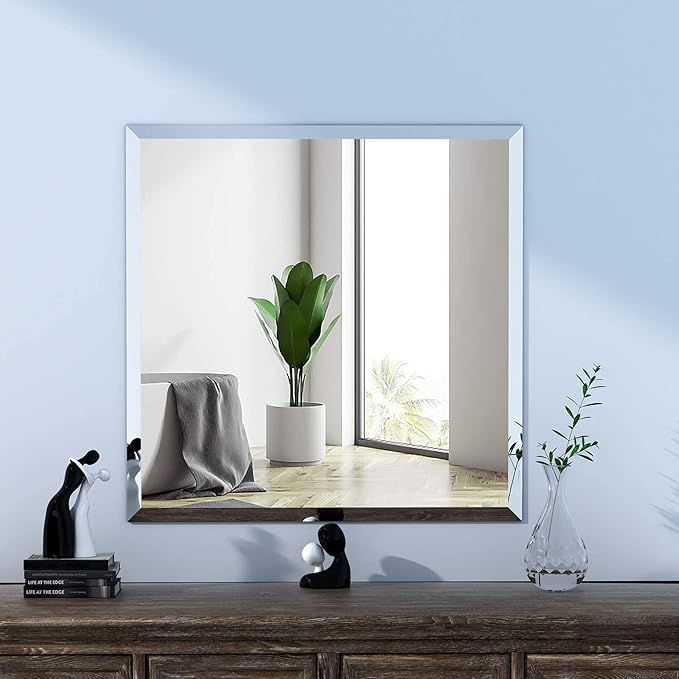 KOHROS Vanity Mirror Frameless Square Mirror, Tempered Glass, Hangs - Image 4