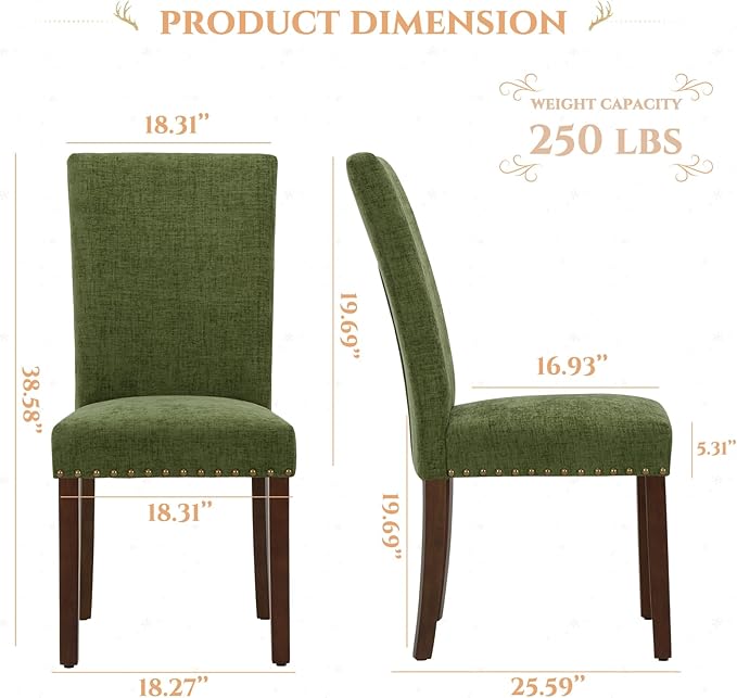 Parsons Dining Chairs Set of 4, Upholstered Nailhead Dining Room Kitchen Side - Image 3