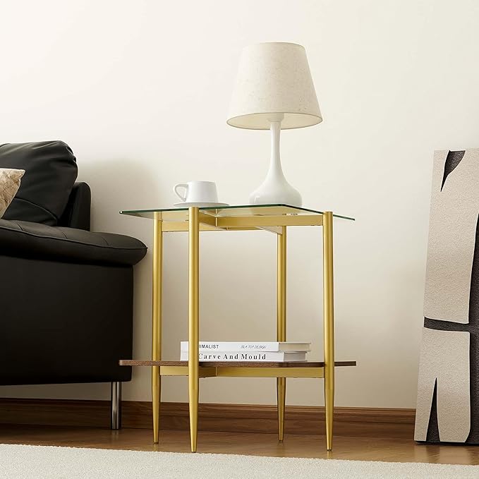 Square Glass End Table, Mid-Century Modern Sofa Table, L20*W20*H23 inch - Image 9