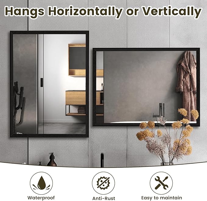 WEER Black Framed Mirror, 28X36 Inch Matte Black Wall Mirror - Image 5