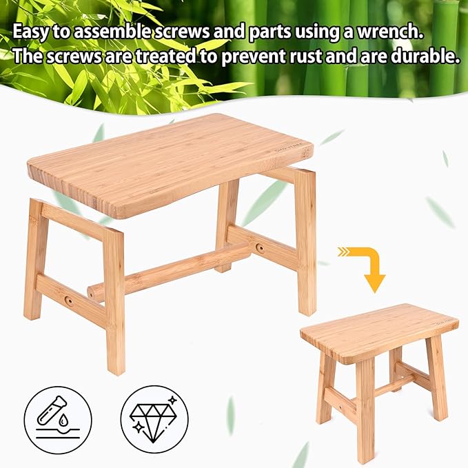 Bamboo Step Stool for Kids Adults Bathroom, 8 Inch One Step Stool You Can Sit - Image 4