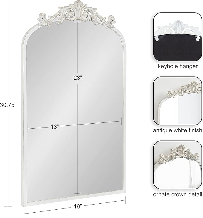 Kate and Laurel Arendahl Traditional Arch Wall Mirror; 19 x 31; Antique White; - Image 2