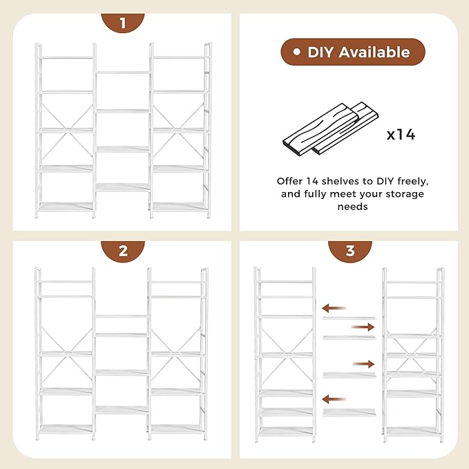 SUPERJARE Triple 5 Tier Bookshelf, Bookcase - Image 7