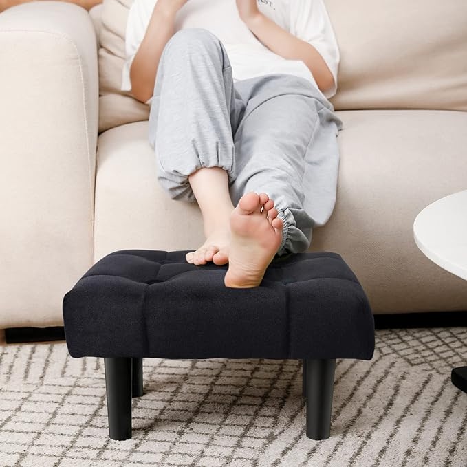 HOUCHICS Small Footstool Ottoman, Velvet Soft Footrest Ottoman by HOUCHICS