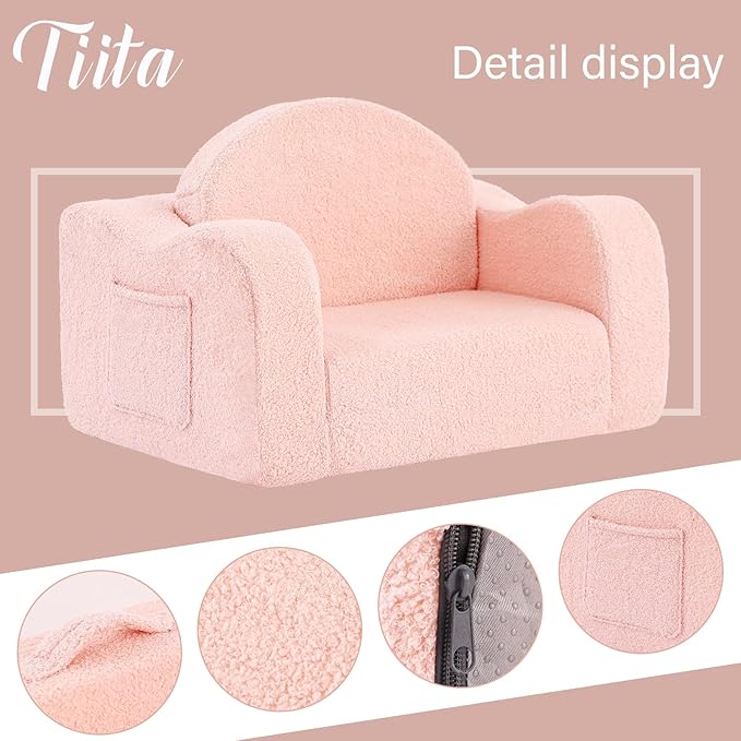 Tiita Kids Chair Couch, Folding Toddler Comfy Sofa Chairs, 2-in-1 Kids Plush - Image 4