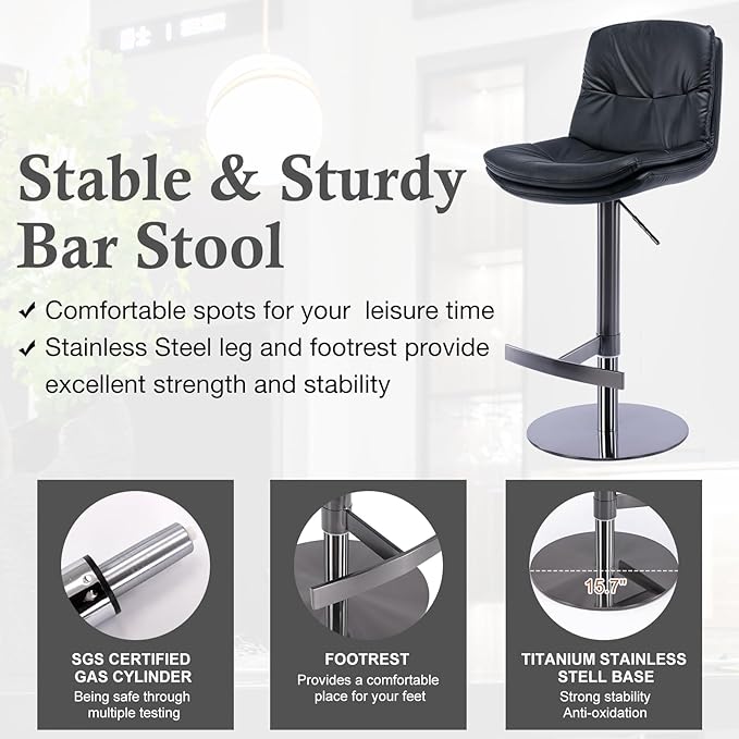 CozyRain Bar Stools Adjustable Stainless Steel Swivel Barstool - Image 5