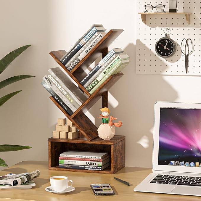 Small Tree Book Shelf, 5 Tier Black Tree Bookshelf, Modern Desk Display Storage - Image 7