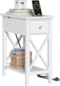 ChooChoo End Table with Charging Station, Narrow Side Table with USB Ports and by ChooChoo