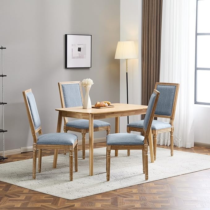 Merax Upholstered Solid Wood Dining Chairs Set of 4, French Country Style - Image 5