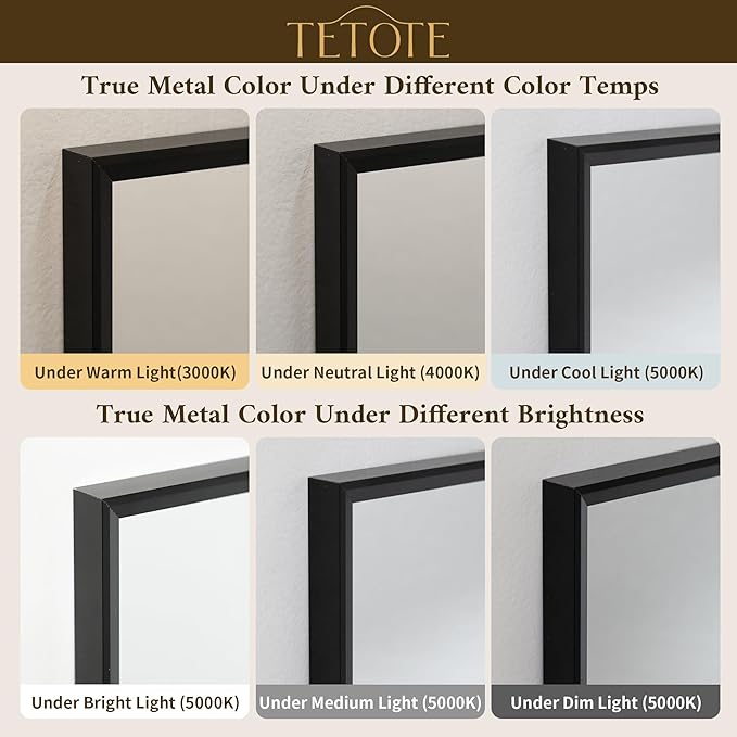 TETOTE Black Bathroom Mirror for Over Sink 55" x 30" Large Matte Black Beveled - Image 9