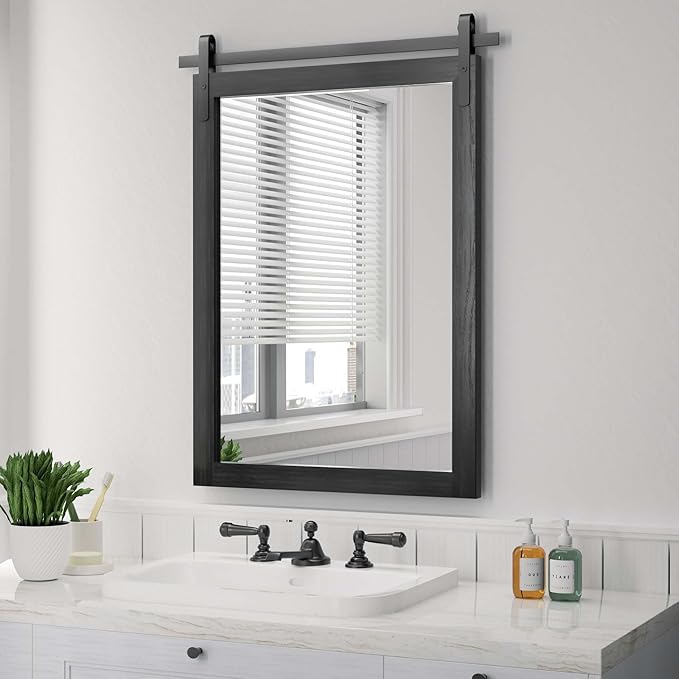 PAIHOME Black Farmhouse Mirror for Bathroom, 22x30INCH Wood Framed Rectangle by PAIHOME