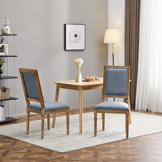 Merax Upholstered Solid Wood Dining Chairs Set of 2, French Country Style - Image 5