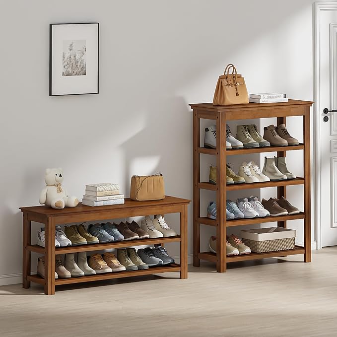 Bamworld Shoe Rack 5 Tier Wooden Storage Benches Wood Free Standing Shoe Shelf - Image 6