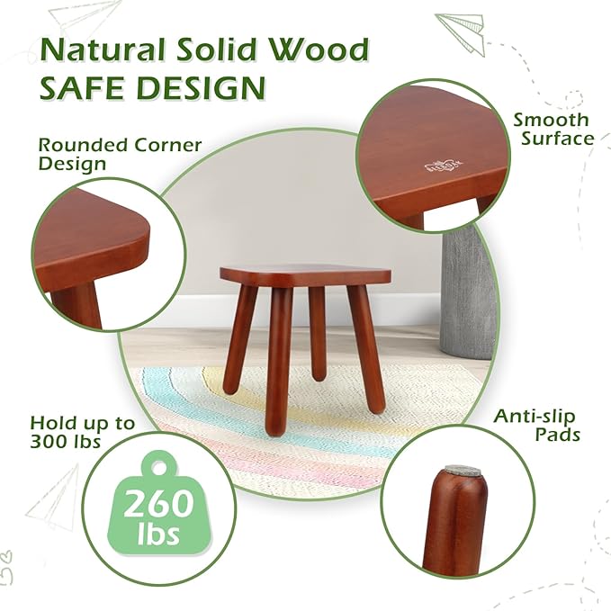 BEE&OAK Wooden Step Stools for Adults, Solid Rubber Wood Non-Slip Step Foot - Image 4
