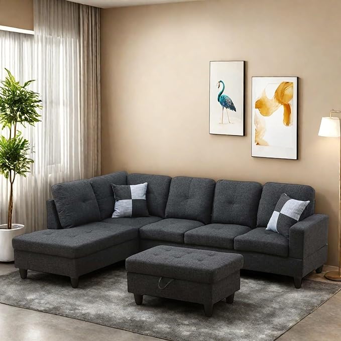 Sectional Couch with Ottoman Storage, L Shaped Sofa Furniture Sets, Modern - Image 5