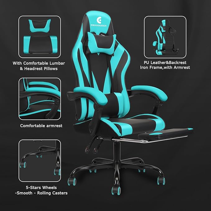 Gaming Chair with Linkage Armrest & Footrest, High Back Video Gaming Chair - Image 6