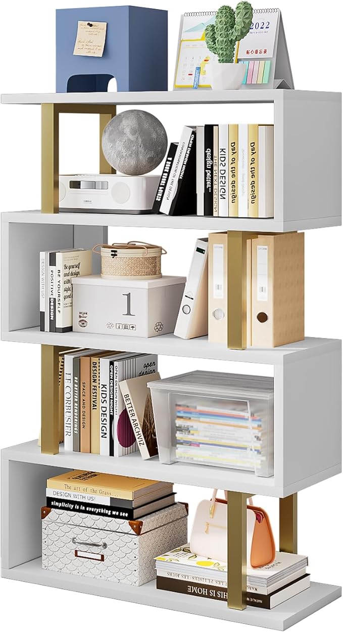 SORCEDAS Bookshelf Geometric Bookcase S Shaped Industrial Bookshelf Storage - Image 6