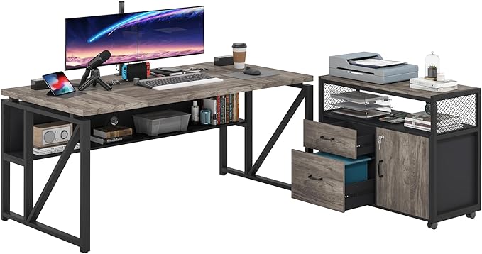 Tribesigns L Shaped Desk with Drawer Cabinet, 2 Piece Home Office Furniture - Image 8