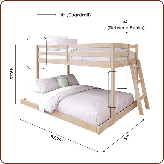 Grain & Grove Bear Twin Over Full Bunk Bed, Low Bunk Bed Frame - Image 2