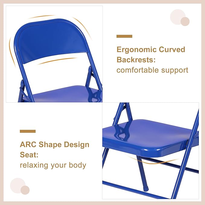 VECELO Metal Folding Chairs 4 Pack, Double Hinged Steel Frame Easy - Image 6