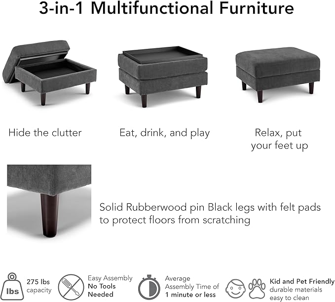 Bush Home Storage Ottoman with Tray, Living Room Furniture, Max Collection - Image 7