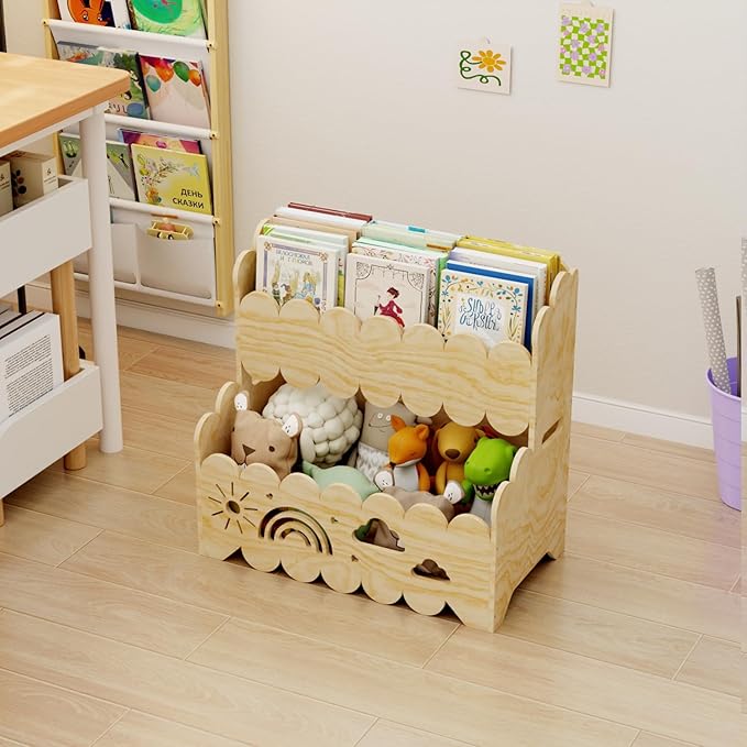 Wood 2-Tier kids bookshelf, Montessori Bookshelf, Suitable Kids Rooms, Nursery - Image 2