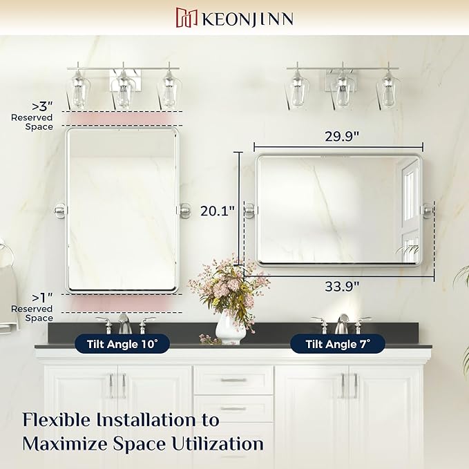 Keonjinn Brushed Nickel Pivot Mirror Bathroom, 20x30 in Tilt Mirror Bathrooms - Image 9