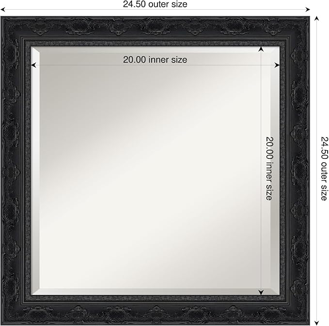 Amanti Art Bathroom Mirror for Over Sink, 25x25 Filigree Gloss Black Square - Image 3