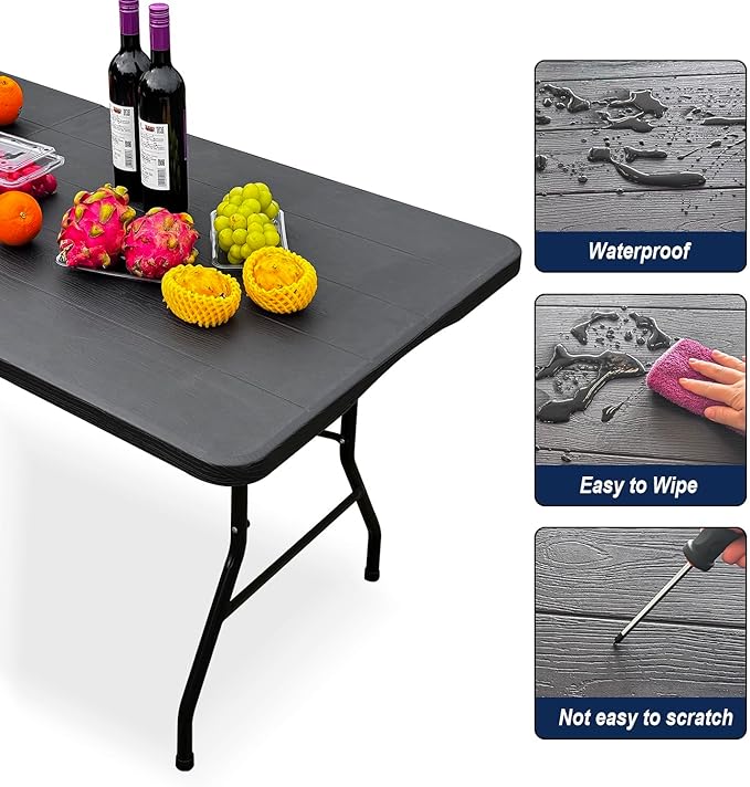 2-PCS 70.8" W X 29" D X 29" H - 6 ft Black Folding Table Heavy Duty Portable - Image 6